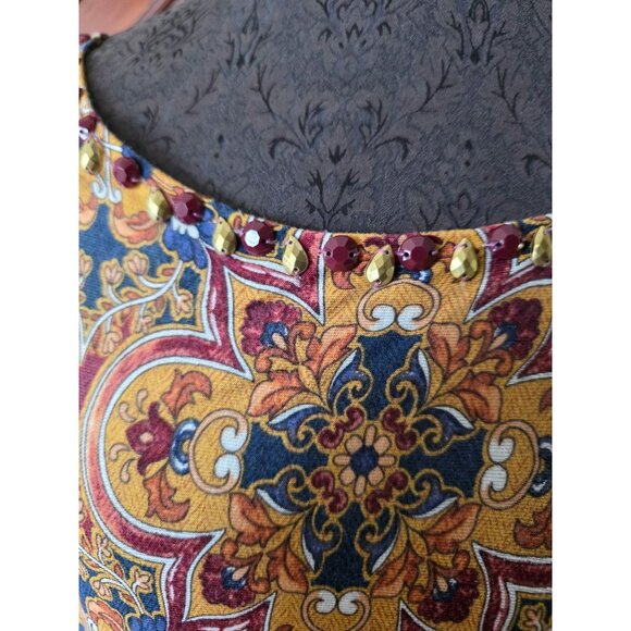 Ruby Rd. Multicolor Paisley Tunic Top With Beaded Neckline L - Picture 3 of 7